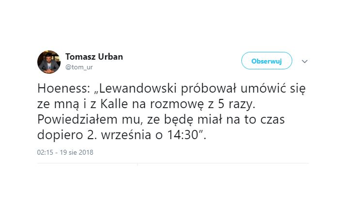 Słabe zachowanie Hoenessa wobec Lewandowskiego